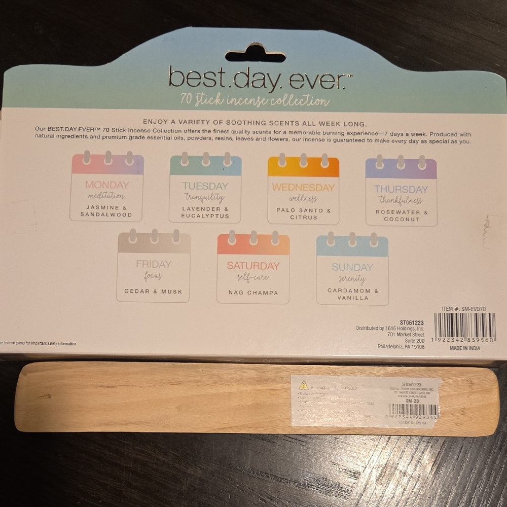 7-Box Incense Variety Pack & Wooden Incense Holder with Floral Design Set - Picture 3 of 5